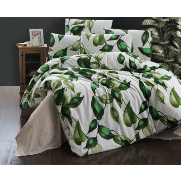 Domácnost - Povlečení francouzské bavlna 240x200,70x90 Leaves green, Výběr zapínání: zipový uzávěr