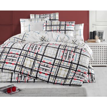 Domácnost - Francouzské povlečení Satén 240x200, 70x90cm Geometry, Výběr zapínání: zipový uzávěr