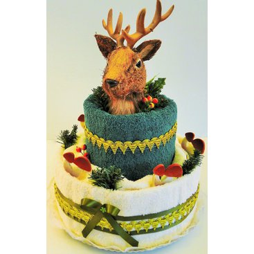 Domácnost - Myslivecký dort z ručníků a osušek s jelenem