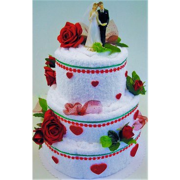 Domácnost - Textilní dort - třípatrový červená růže