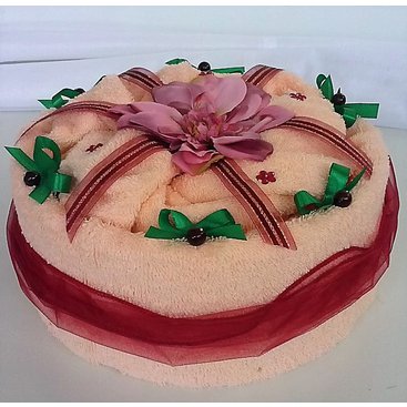 Domácnost - Textilní dort  jednopatrový - lososový květ