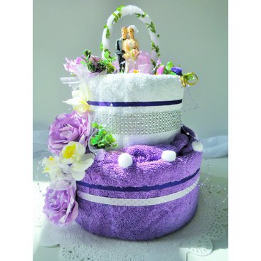 Domácnost - Textilní dort dvoupatrový (fialková růže)