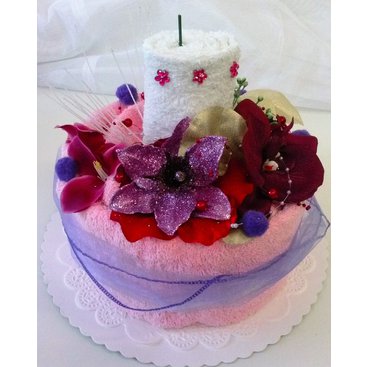 Domácnost - Textilní dort svícen (růžovo bílý) 2x ručník