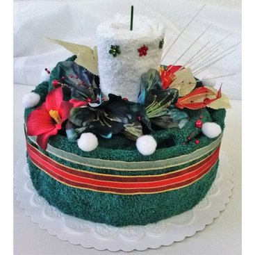 Domácnost - Textilní dort svícen (tm.zelený bílý) 2x ručník