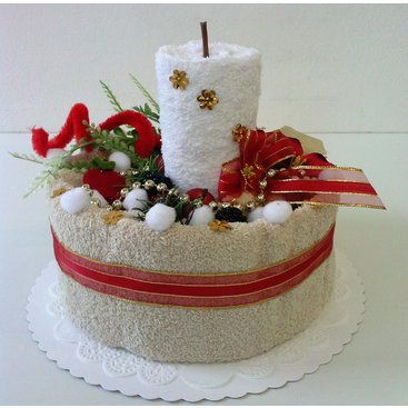 Domácnost - Textilní dort svícen (béžovo bílý) 2x ručník