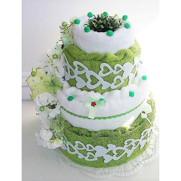 Domácnost - Textilní dort třípatrový (žluto zelený)