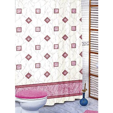 Domácnost - Koupelnový závěs 180x200 cm (růžové čtverce)