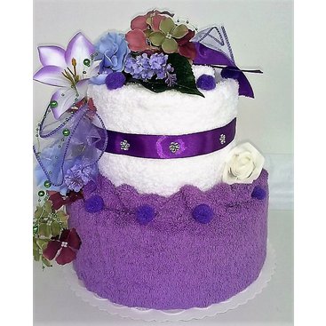 Domácnost - Textilní dort dvoupatrový fialovo-bílý