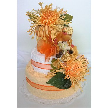 Domácnost - Textilní dort třípatrový - žluté chryzantémy