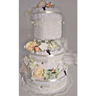 Domácnost - Textilní svatební dort třípatrový bílá růže 2ks osuška 2ks ručník