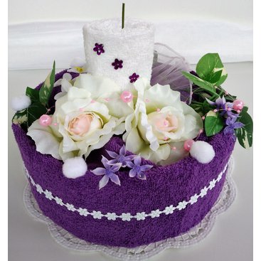 Domácnost - Textilní dort svícen fialkový/ bílý