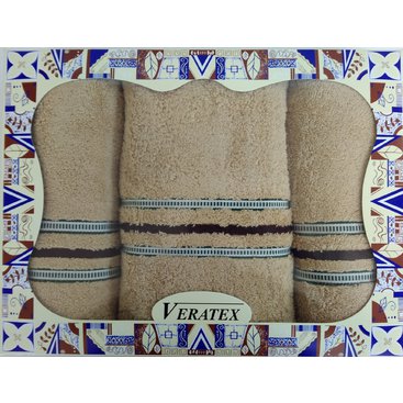 Domácnost - Luxusní dárkový froté set 1 osuška 2 ručníky - Proužky béžové 530g m2