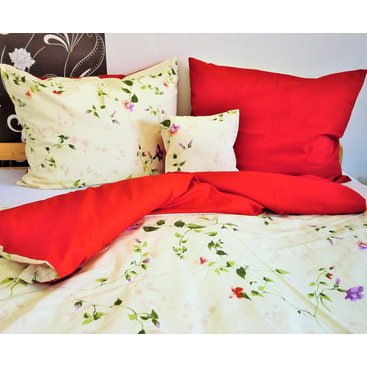 Domácnost - Bavlněný povlak na polštářek 35x45cm sv.žlutý květ/červená