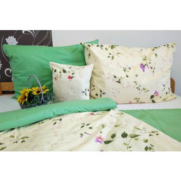 Domácnost - Bavlněný povlak na polštářek 35x45cm sv.žlutý květ/zelinkavá