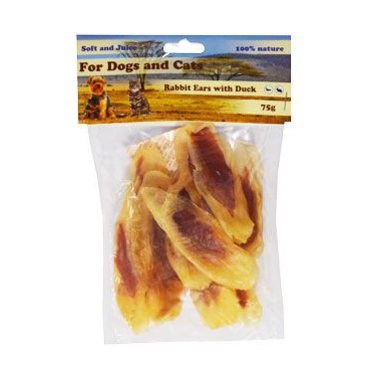 Mazlíčci - Pochoutka Králičí ucho plněné kachním masem 75g
