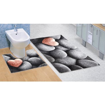 Domácnost - Koupelnová sada předložek 3D 60x100+60x50cm Tmavé kameny