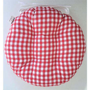 Zahrada - Sedák prošívaný kulatý průměr 40 cm kanafas červené srdíčko