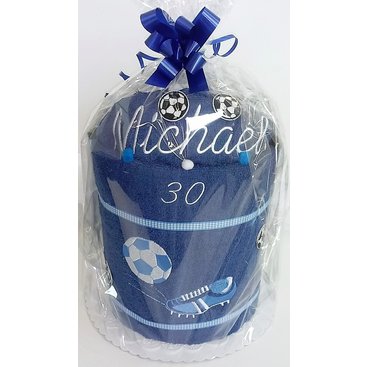 Domácnost - Veratex Textilní dort modrý s výšivkou jména + kopačky