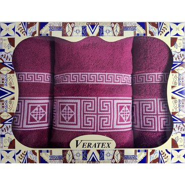 Domácnost - Luxusní dárkový froté set 1 osuška 2 ručníky - Řecká kolekce vínová 500g m2