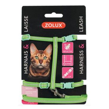 Mazlíčci - Postroj kočka s vodítkem 1,2m zelený Zolux