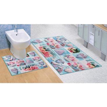 Domácnost - Koupelnová sada předložek 3D 60x100+60x50cm Patchwork tyrkysový
