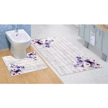 Domácnost - Koupelnová sada předložek 3D 60x100+60x50cm Růžová kytice