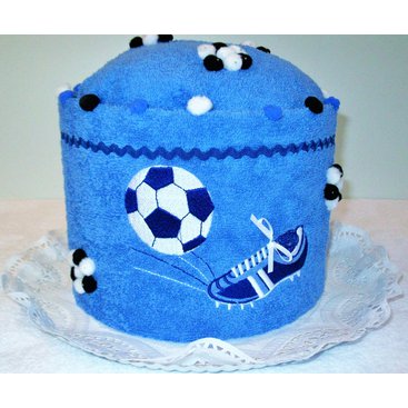 Domácnost - Veratex Textilní dort středně modrý s výšivkou kopačky a míče (21 barev)
