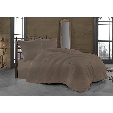 Domácnost - Prodloužené povlečení Satén 140x220, 70x90cm šedohnědé, Výběr zapínání: zipový uzávěr