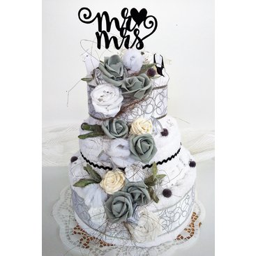 Domácnost - Veratex Textilní dort třípatrový bílo/šedé růžičky