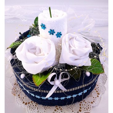 Domácnost - Veratex Textilní dort svícen modro/ bílý 2x ručník