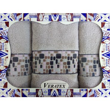 IMPORT VERATEX - Luxusní dárkový froté set 1 osuška 2 ručníky - Kameny béžové 550g m2