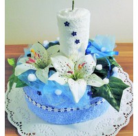 Textilní dort svícen (modro bílý) 2x ručník