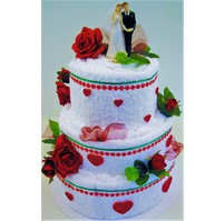 Textilní dort - třípatrový červená růže