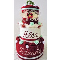 Textilní dort třípatrový - vínovo/ bílý s vyšitými jmény novomanželů