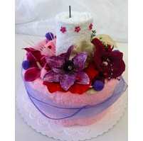 Textilní dort svícen (růžovo bílý) 2x ručník