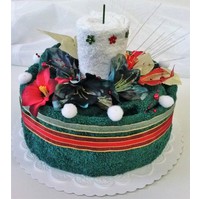 Textilní dort svícen (tm.zelený bílý) 2x ručník