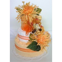Textilní dort třípatrový - žluté chryzantémy