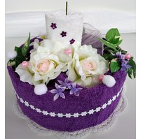 Textilní dort svícen fialkový/ bílý