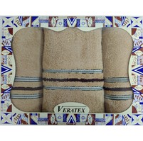 Luxusní dárkový froté set 1 osuška 2 ručníky - Proužky béžové 530g m2
