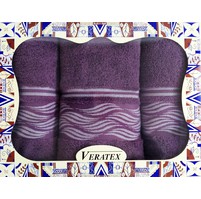 Luxusní dárkový froté set 1 osuška 2 ručníky - Vlnky burgundy 480g m2