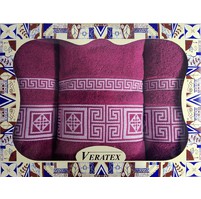 Luxusní dárkový froté set 1 osuška 2 ručníky - Řecká kolekce vínová 500g m2