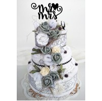 Veratex Textilní dort třípatrový bílo/šedé růžičky