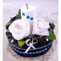 Veratex Textilní dort svícen modro/ bílý 2x ručník